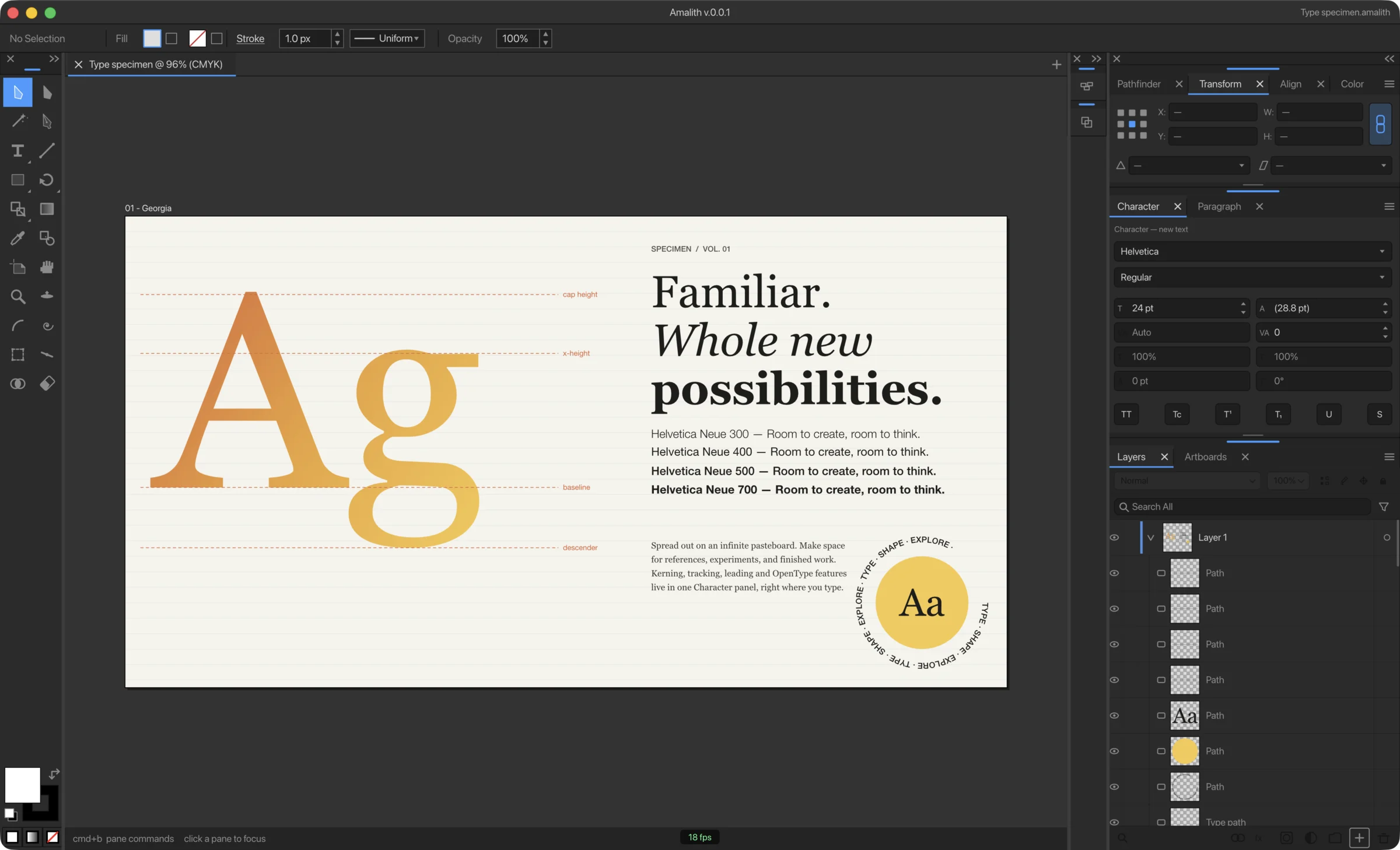 Tools, layers, and type: screenshot of the Amalith app